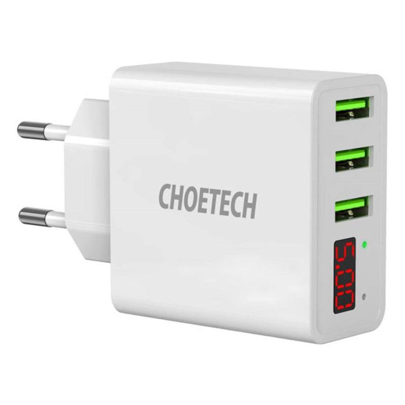 Choetech 15W 3-Port USB Oplader med LED-display, Hvid