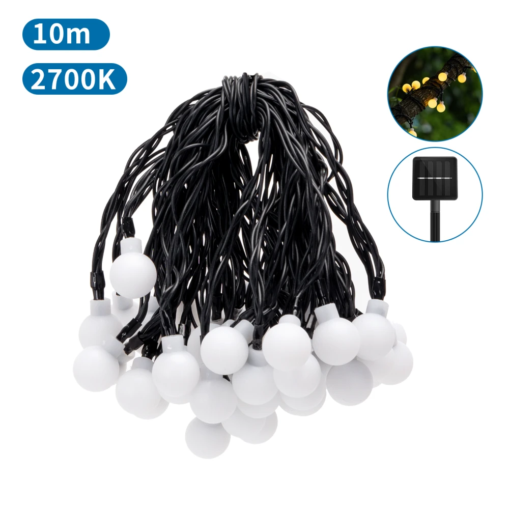 Aigostar Solcelle Led Lyskæde Ip65 Med Matte Kugle Pærer 2700k - Aigostar Opladere  - 8433325286682